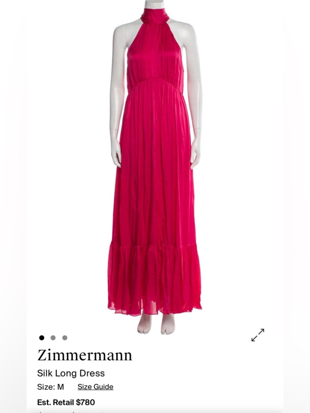Zimmermann Fuscia Pink Silk Halter Maxi Dress
